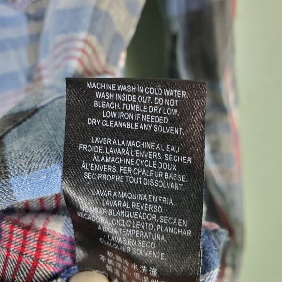 Affliction Blue Plaid Western Pearl Snap Embroidered Shirt Size Medium - Picture 8 of 8